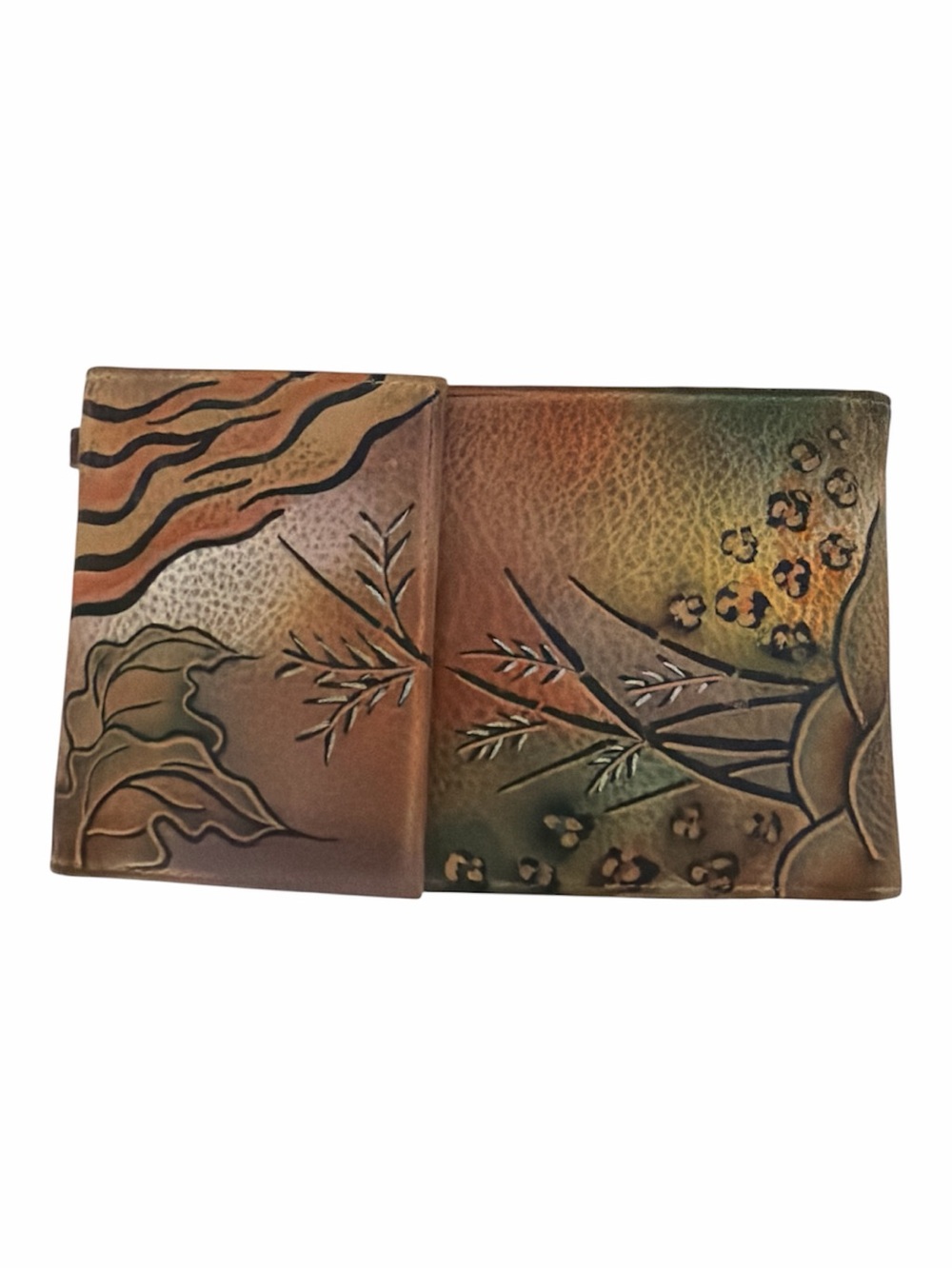 Anuschka Hand-Painted Leather Trifold Floral Botanical Nature Landscape  Wallet